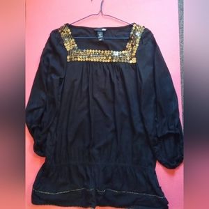 Black and copper sequins mid sleeves blouse